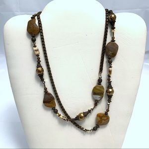 44” Stone and Bead Necklace in Ambers & Bronze